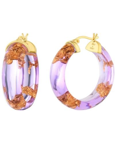 Gold & Honey 24k Gold Leaf huggie Hoop Earrings In Purple - Pink
