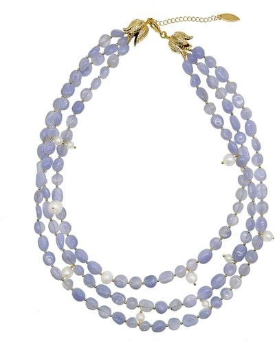 Farra Multi-layers Lace Agate With Pearls Necklace - Blue