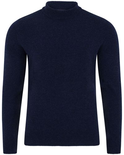 Paul James Knitwear S Lambswool Arden Narrow Mock Turtle Neck Sweater - Blue