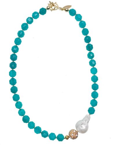 Farra Baroque Pearl With Jade Simple Short Necklace - Blue