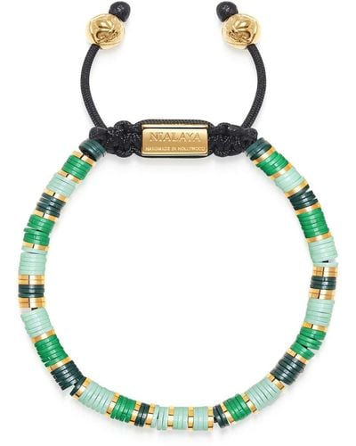 Nialaya Beaded Bracelet With Green And Gold Disc Beads