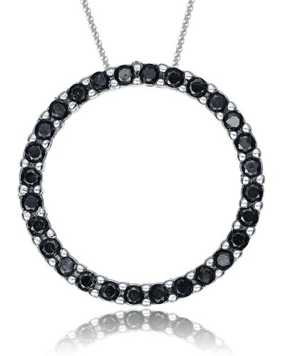 Genevive Jewelry Sterling Silver Cubic Zirconia Black Round Circle Pendant Necklace