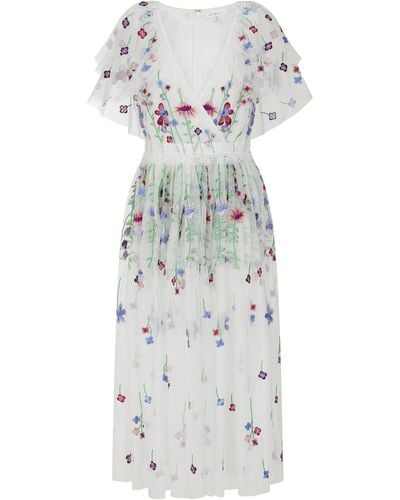 Frock and Frill Suzette Floral Embroidered Midi Dress - Grey