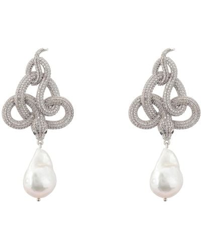 LÁTELITA London Viper Snake Baroque Pearl Drop Earrings Silver White Cz - Metallic