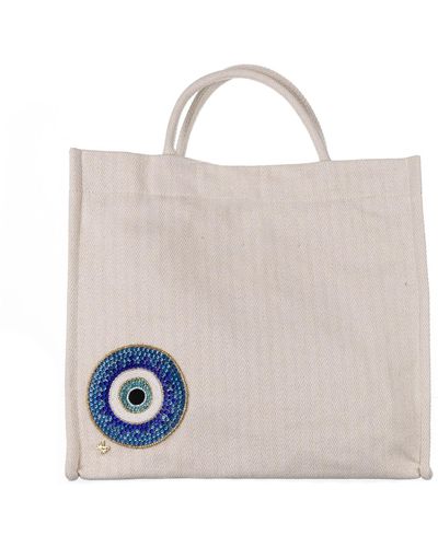 Laines London Laines Couture Hand Embellished Evil Eye Large Tote Bag - White