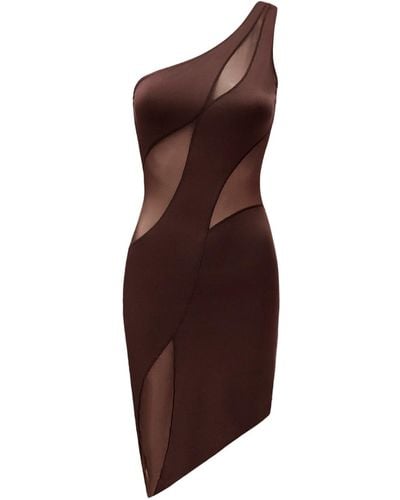 OW Collection Curve Mini Dress With Cold Shoulders - Brown