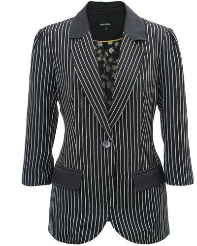 Smart and Joy Bi-material Striped Jacket - Black