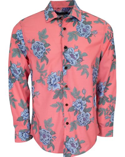 lords of harlech Nigel Floating Forna Shirt In Geranium - Pink