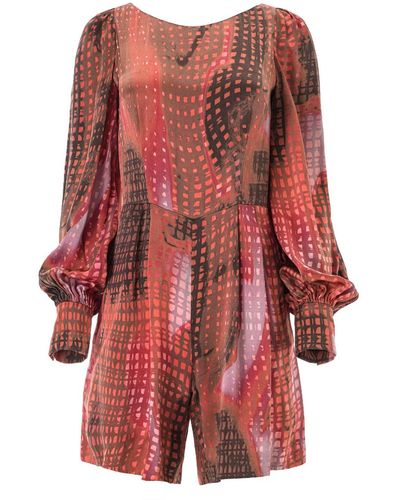 Lita Couture Fluid Silk Blend Graphic Print Jumpsuit - Red