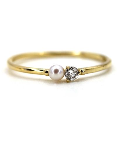 VicStoneNYC Fine Jewelry Natural Tiny Pearl And Diamond Yellow Ring - Metallic