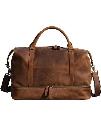 Touri Leather Weekend Bag With Suit Compartment - Brown