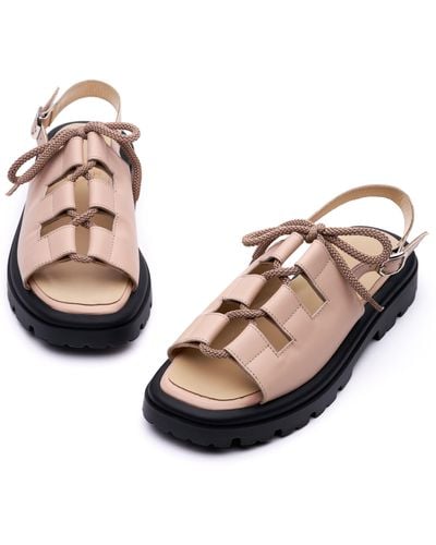 Mas Laus Neutrals "artemisia Lace Up Sandals With Buckle - Brown