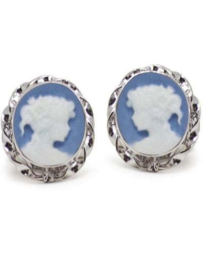 Vintouch Italy Sterling Silver Sky Blue Mini Cameo Stud Earrings