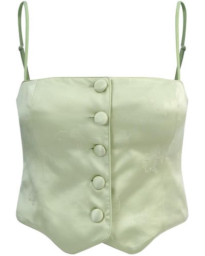 NOT JUST PAJAMA Silk Bustier Camisole With Vest Design - Green