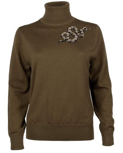 Laines London Laines Couture Snake Embellished Knitted Roll Neck Jumper - Green