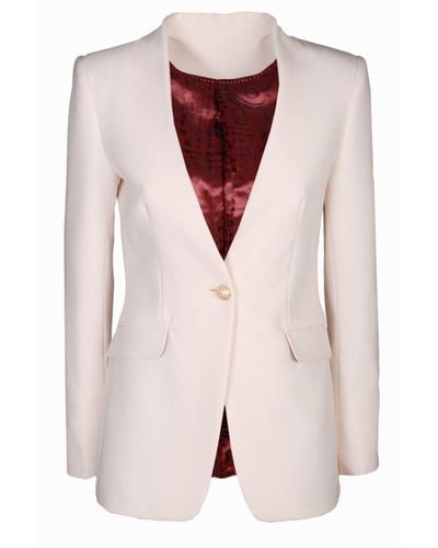 The Extreme Collection Ecru Single Breasted With Golden Button Crepe Blazer Maureen - Pink