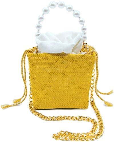 Washein Tuparro Yellow Small Handwoven Straw Basket Bag