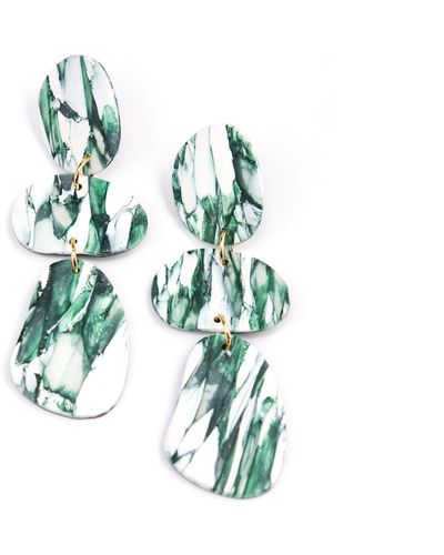By Chavelli Celestia Dangly Earrings In Forest Green Marble