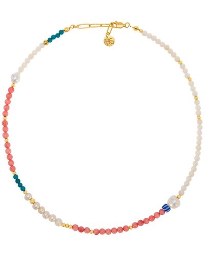 Bonjouk Studio Sea Breeze Pearl, Coral & Turquoise Necklace - Metallic