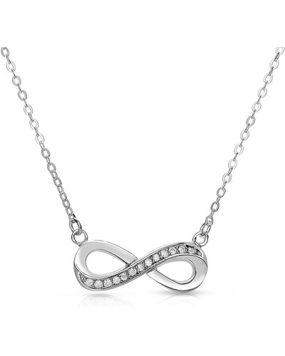 Genevive Jewelry Sterling Silver White Cubic Zirconia Loop Necklace - Metallic