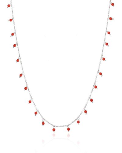 Spero London Red Coral Beaded Sterling Chain Necklace - Metallic