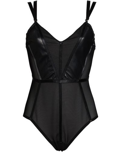 Something Wicked Mia Leather & Mesh Bodysuit With Open Back - Black
