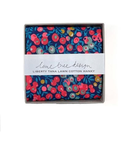 Lime Tree Design Single Boxed Hanky Made With Liberty Fabric Wiltshire Red And Blue