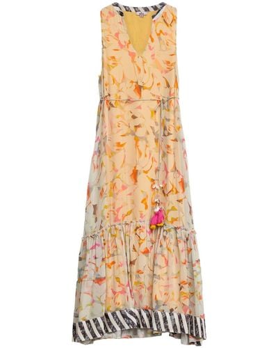 Niza Long Sleeveless Dress With Floral Print Multicolor - Metallic