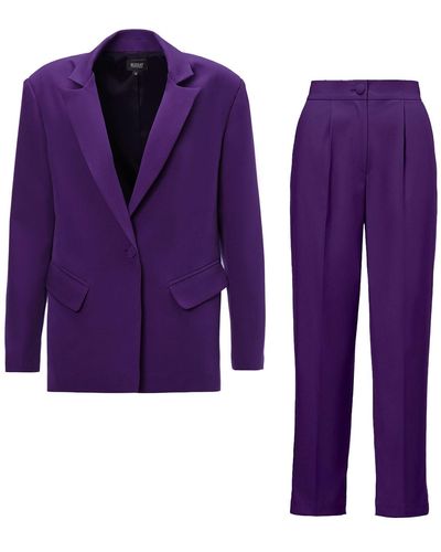 BLUZAT Purple Suit With Regular Blazer And Cropped Pants