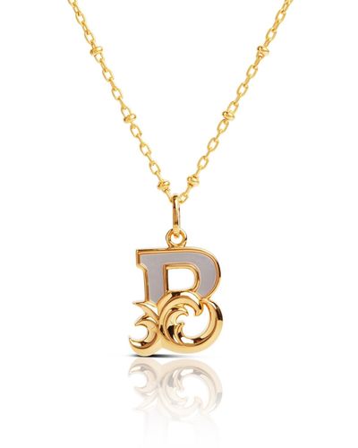 Kasun Plated B Initial Necklace With Mother Of Pearl - Metallic
