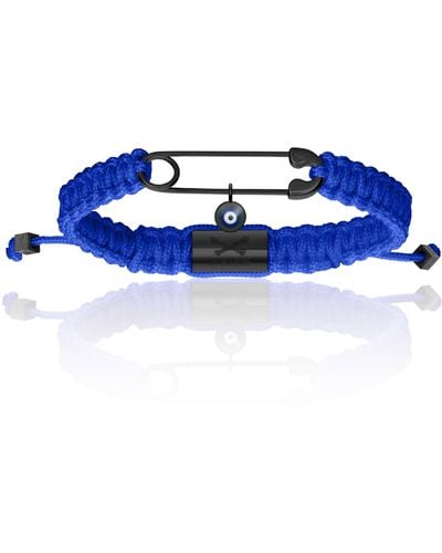 Double Bone Bracelets Black Pvd Safety Pin With Polyester Bracelet - Blue