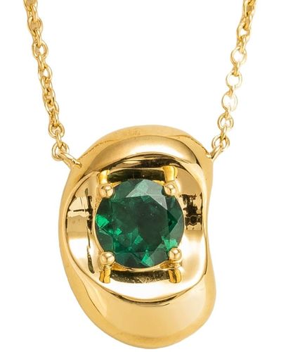 Juvetti Fava Necklace In Emerald Set In Gold - White