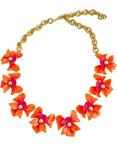 The Pink Reef Orchid Necklace In Neon Orange - Red