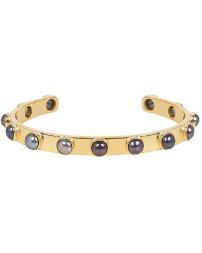 Amadeus Aurora Gold Cuff Bracelet With Gray Pearls - Metallic