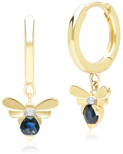 Gemondo Honeycomb Inspired Sapphire & Diamond Bee Hoop Earrings In Yellow Gold - Metallic