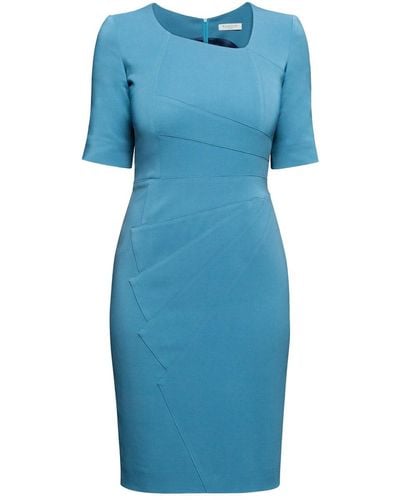 Rumour London Amelie Fitted Knee Length Dress With Asymmetrical Neckline In Atlantic - Blue