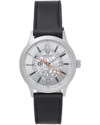 Heritor Dayne Leather-band Watch With Date - Metallic