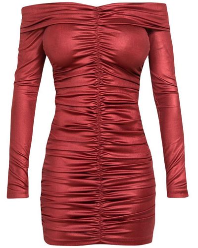 Cliché Reborn Mini Off Shoulder Ruched Dress In - Red