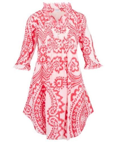 At Last Annabel Cotton Tunic In Coral & White Ikat - Pink