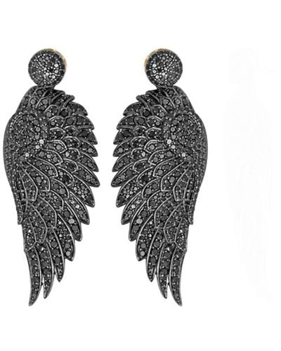 Artisan Gold Sterling Silver Angele Wings Black Diamond Dangle Earrings
