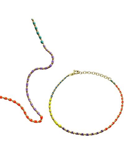Spero London Sterling Silver Enamel Mine Beaded Colourful Rainbow Necklace & Bracelet Set - Metallic