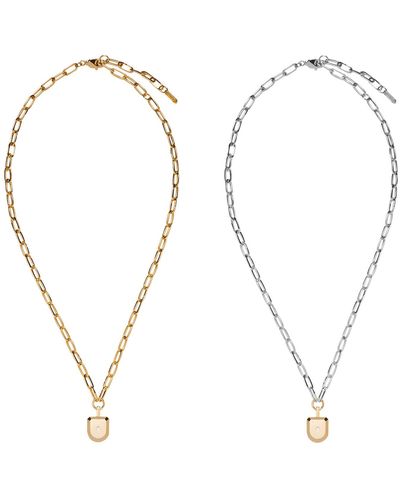 ille lan Mykonos Combi Dual Layered Chain Necklace With Swarovski Stone - Metallic