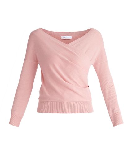 Paisie Knitted Wrap Top With Long Sleeves - Pink