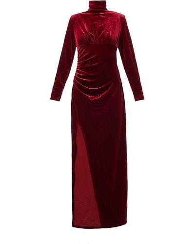 Amy Lynn Sharron Burgundy Velvet Long Sleeve Dress - Red