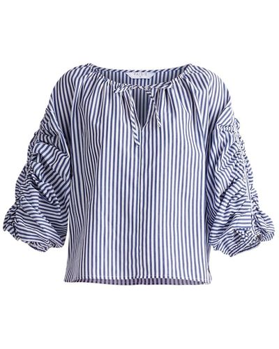 Paisie Striped Ruched Sleeve Top - Blue