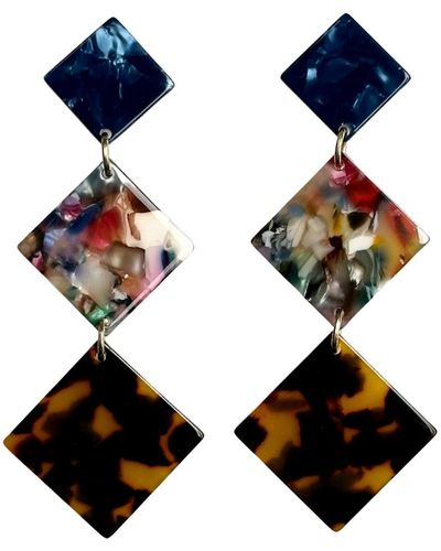 CLOSET REHAB Neutrals / Double Diamond Drop Earrings In Closing Time - Blue