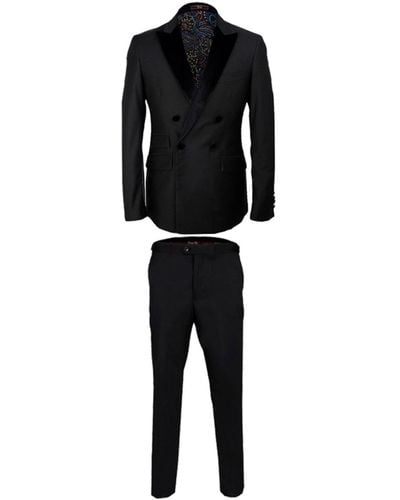 DAVID WEJ Dress Double Breasted Velvet Peak Lapel Tuxedo Set – - Black