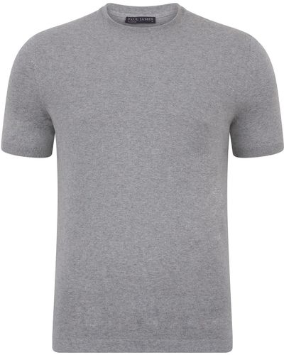 Paul James Knitwear S Ultra-fine Cotton Hugo Knitted T-shirt - Gray