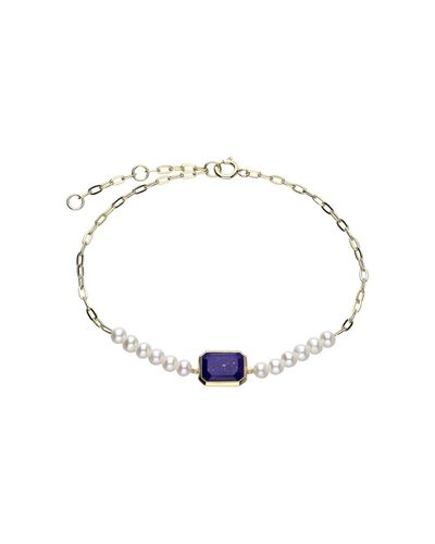 Gemondo Ecfew Gold Plated Sterling Silver Lapis Lazuli & Pearl Chain Link Bracelet - Blue