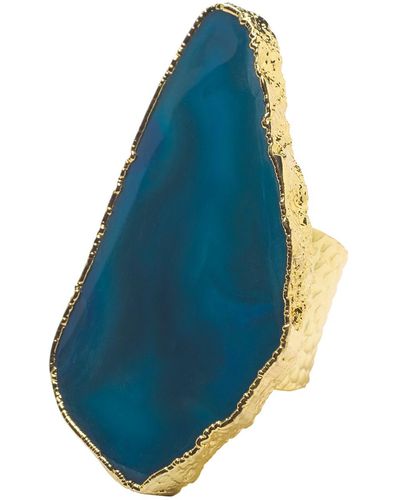 YAA YAA LONDON Ultra Mega Ocean Blue Gemstone Gold Statement Ring